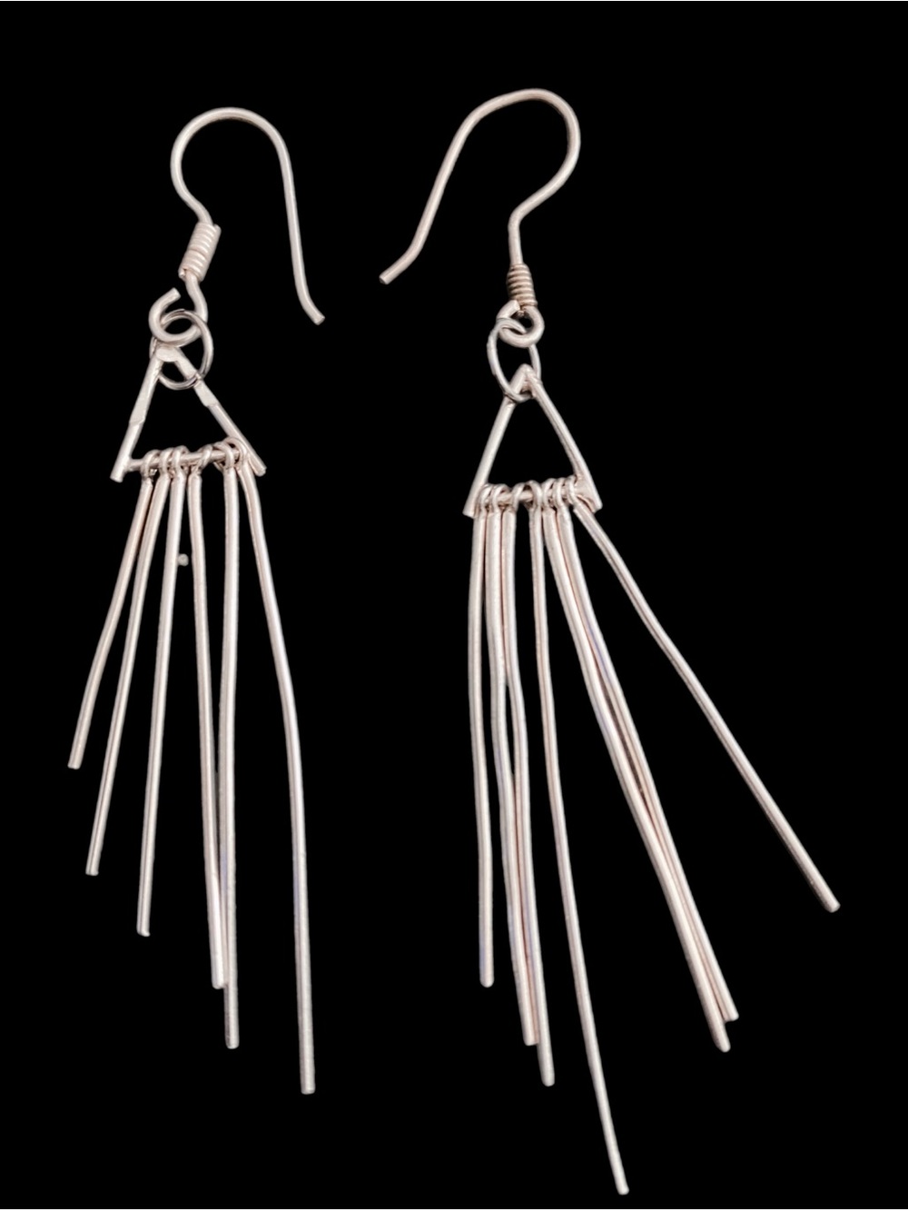 Vintage Sterling Silver Fringe Drop Earrings - Silver